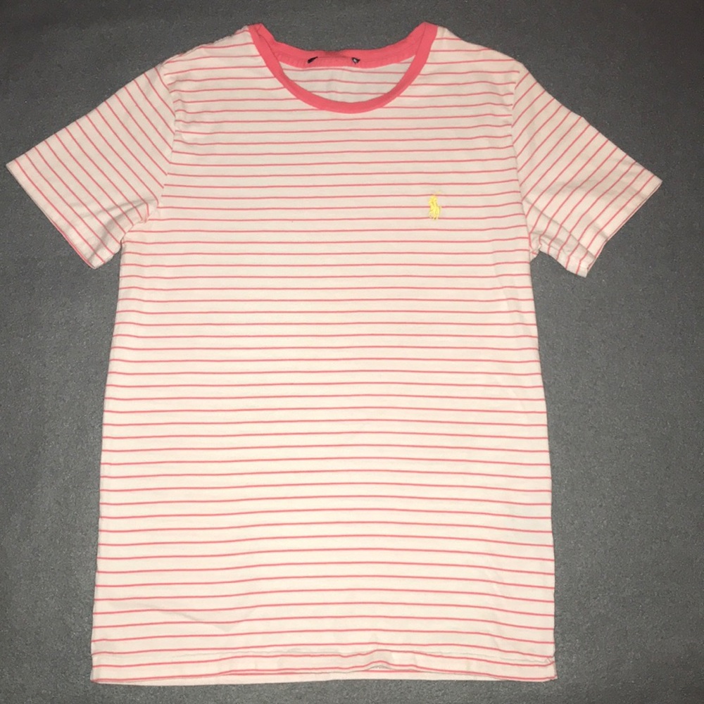 White and Pink Striped Polo